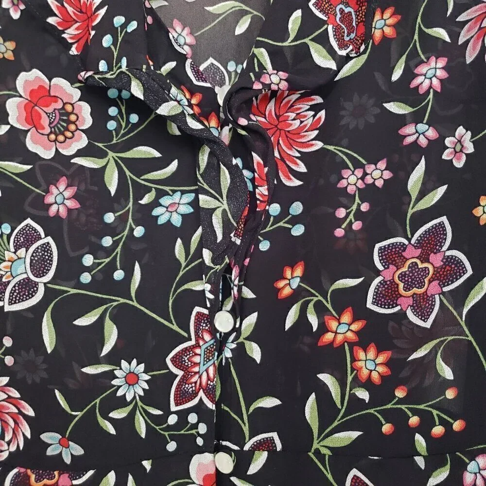 & Other Stories Dark Floral Midi Dress Cottage Lightweight Black Womens Size 4